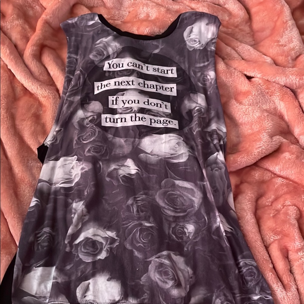 Black Matter Gray Rose Print Muscle Tee